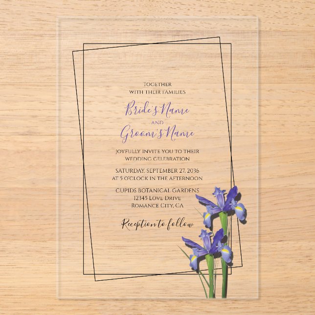 Élégant violet Iris Invitations de mariage Iris (Recto)