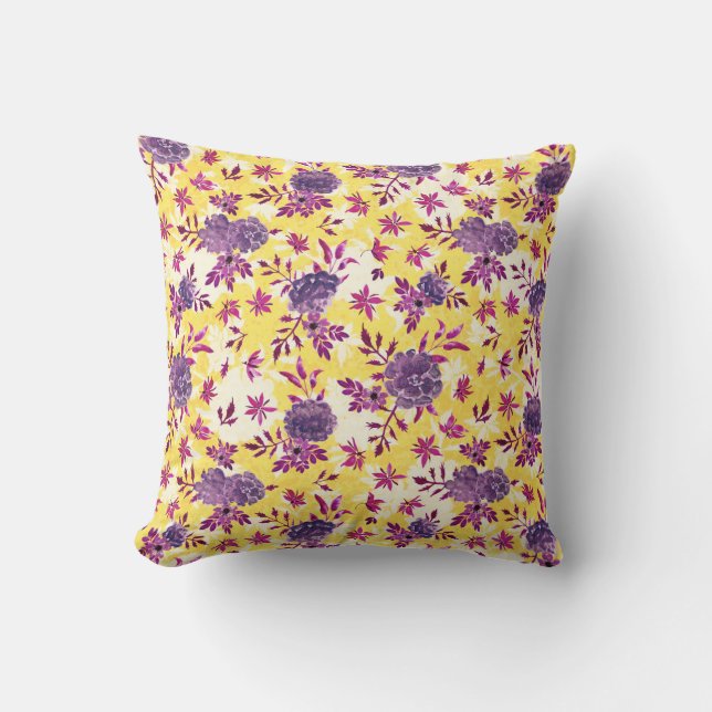 Elegant Violet Marigolds Blume Mustard Yellow Kissen (Vorderseite)