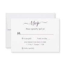 Élégant violet moderne Script mariage carte RSVP