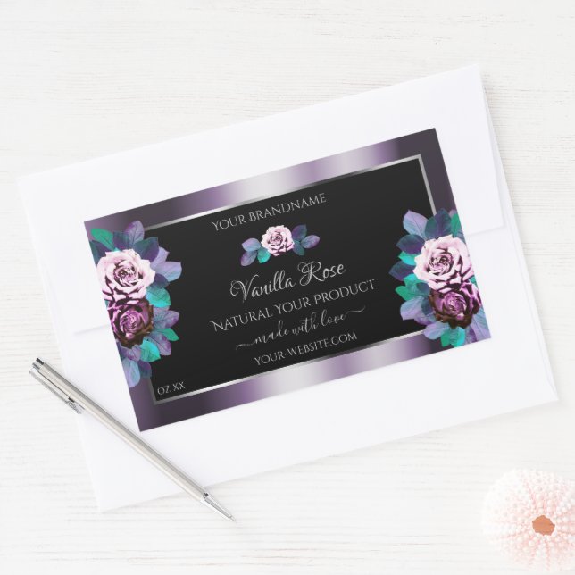 Élégant violet noir produit Étiquette fleuri (Enveloppe)