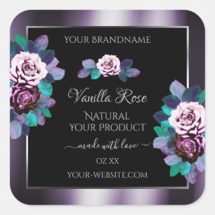 Élégant violet noir produit Étiquette fleuri