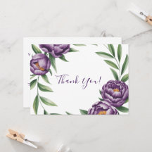 Élégant violet pivoines Mariage Carte de remerciem