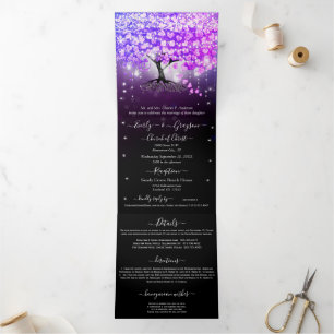 Élégant Violet rose Mariage feuille coeur Tri-Fold