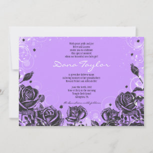 Élégant Violet Roses Baby Naming Invitation Hébreu