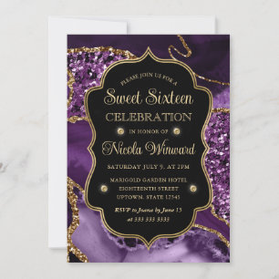 Elegant Violett & Gold Glitter Achat Sweet Sixteen Einladung