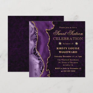 Elegant Violett & Gold Glitter Achat Sweet Sixteen Einladung