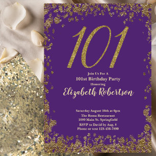 Elegant Violett und Gold 101. Geburtstag Einladung