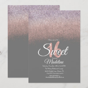Elegant Violetter Rosé Ombre Glitter Sweet 16 Einladung
