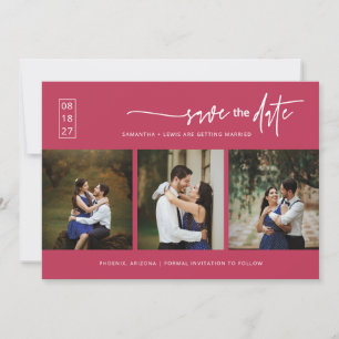 Elegant Viva Magenta Save the Date QR Code Foto Einladung