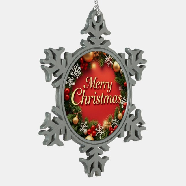 Elegant von Weihnachten: Eine Feier zum Feiern Schneeflocken Zinn-Ornament (Links)
