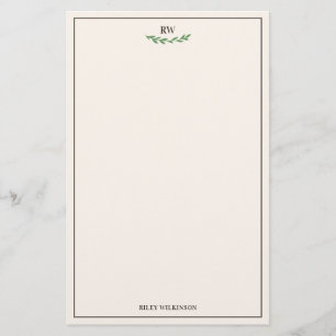 Elegant von White Brown Green Monogram Briefpapier