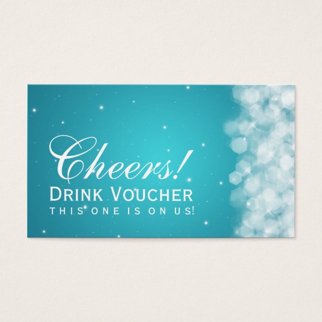Élégant Voucher Boisson Fête Étincelante Turquoise (Devant)