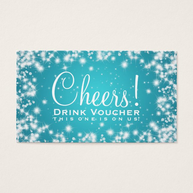 Élégant Voucher Boisson Fête Hiver Étincelle Bleu (Devant)