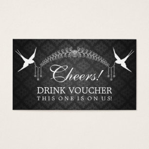 Élégant Voucher Boisson Oiseaux Monogramme Noir