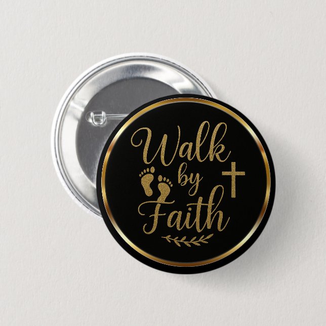 Elegant Walk by Faith Black & Gold Christian Button (Vorne & Hinten)