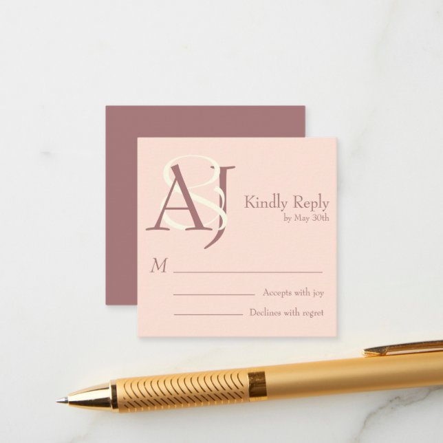 Elegant Warm Pinkish Earth Tones Wedding Return Begleitkarte (Vorderseite/Rückseite Beispiel)