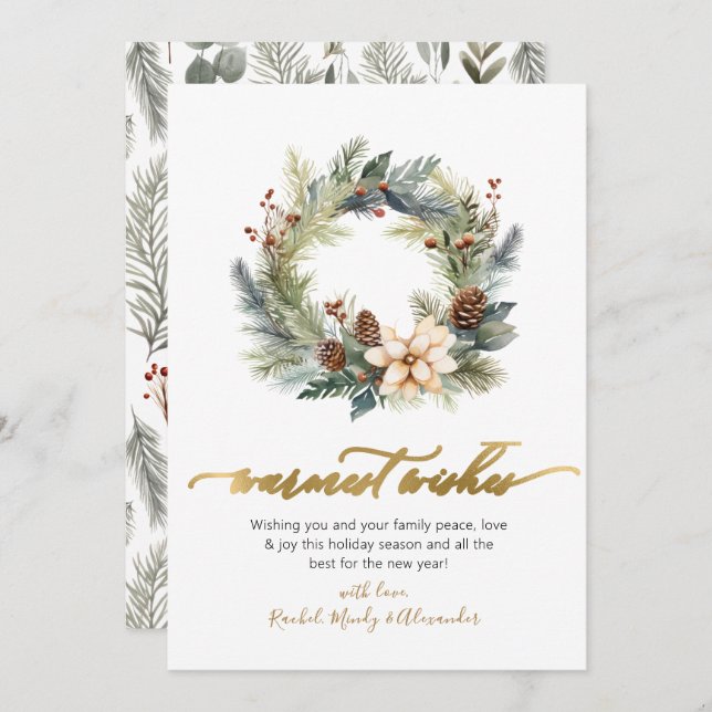 Elegant Warmest wünscht Script Wreath Weihnachten (Vorne/Hinten)