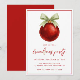 Elegant Watercolor Bauble & Bow Friendsmas Party Einladung