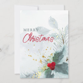 Elegant Watercolor Berry Greenery Frohe Weihnachte Feiertagskarte