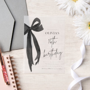 Elegant Watercolor Black Bow 16. Geburtstagsparty