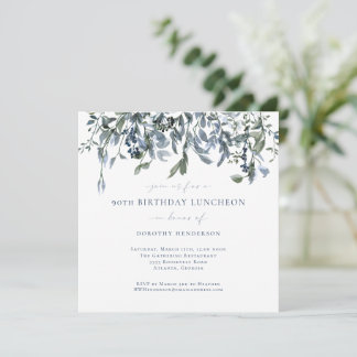 Elegant Watercolor Blaue Weintrauben 90. Geburtsta Einladung