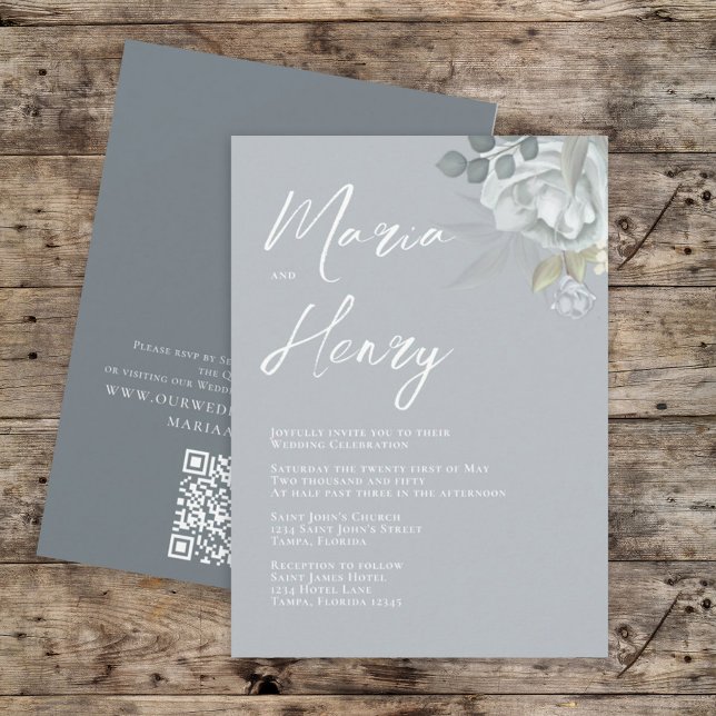 Elegant Watercolor Blauer Blumenstrauß Grün Einladung (Von Creator hochgeladen)