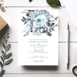 Elegant Watercolor Blue Floral Greenery Wedding Einladung