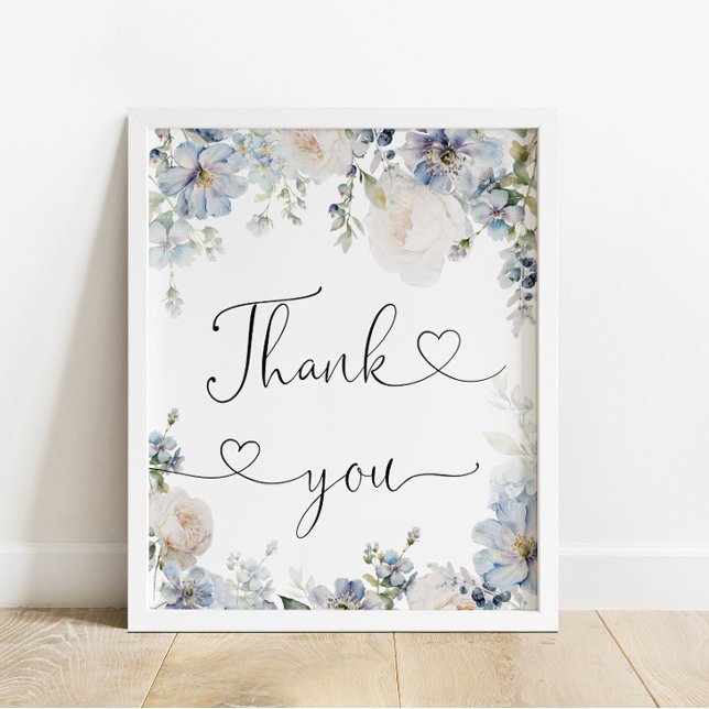 Elegant Watercolor Blue Floral Vielen Dank Poster (Von Creator hochgeladen)