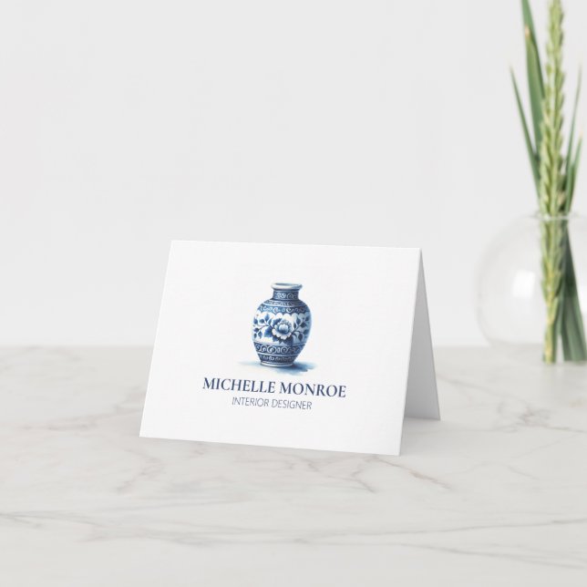 Elegant Watercolor Blue Ginger Jar Interior Design Karte (Vorderseite)
