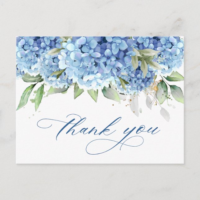 Elegant Watercolor Blue Hydrangea Einfach Danke Postkarte (Vorderseite)