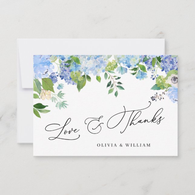 Elegant Watercolor Blue Hydrangea Floral Dankeskarte (Vorderseite)