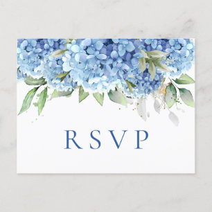 Elegant Watercolor Blue Hydrangea Wedding RSVP Postkarte