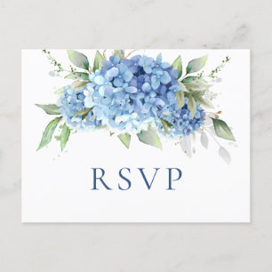 Elegant Watercolor Blue Hydrangea Wedding RSVP Postkarte