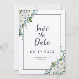 Elegant Watercolor Blumengrün Hochzeit Grau Save The Date