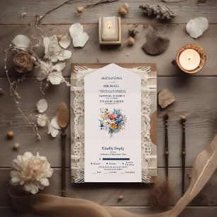 Elegant Watercolor Boho Floral Wedding All In One Einladung