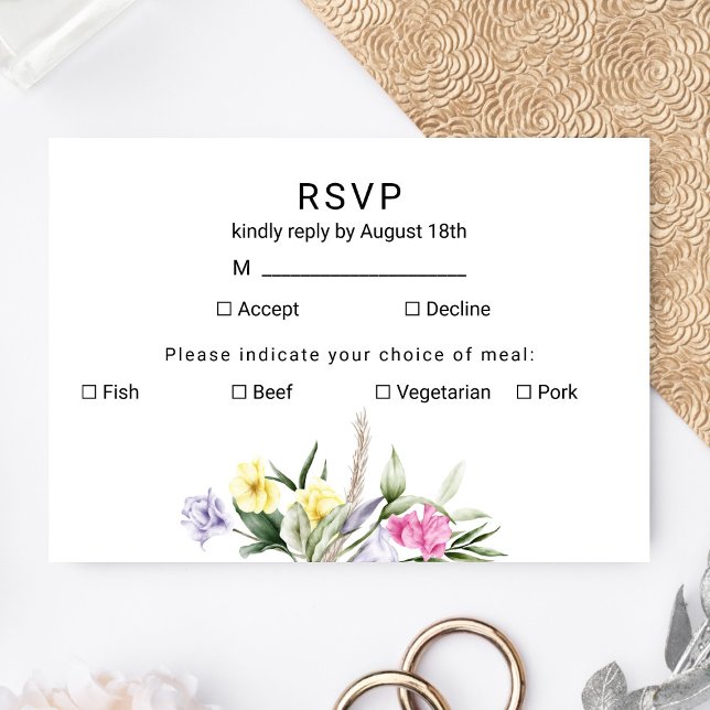 Elegant Watercolor Boho Floral Wedding RSVP Karte (Von Creator hochgeladen)