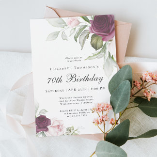 Elegant Watercolor Botanical 70. Geburtstag Einladung