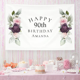 Elegant Watercolor Botanical 90. Geburtstag Banner