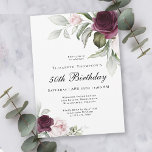 Elegant Watercolor Botanisch 50. Geburtstag Einladung<br><div class="desc">Feiern Sie einen besonderen 50. Geburtstag mit dieser wunderschönen Party Einladung mit Blumenrändern in Bordeaux und Rosa auf jeder Seite des elegant platzierten Textes. Die Farben sind blassrosa, bordeauxrot und pflaumengrün, mit ätherischen Pflanzen und winzigen Blume mit weißem Akzent vermischt. Personalisieren Sie die Textvorlage mit Ihren Informationen. Sie können das...</div>