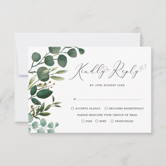 Elegant Watercolor Botanische Grünpflanzen Hochzei Karte (Vorderseite)