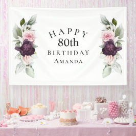 Elegant Watercolor Botanischer 80. Geburtstag Banner
