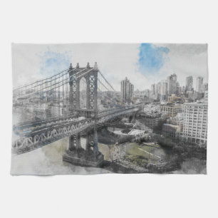 Elegant Watercolor Brooklyn Bridge Küchenhandtüche Geschirrtuch