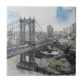 Elegant Watercolor Brooklyn Bridge NYC Fliese