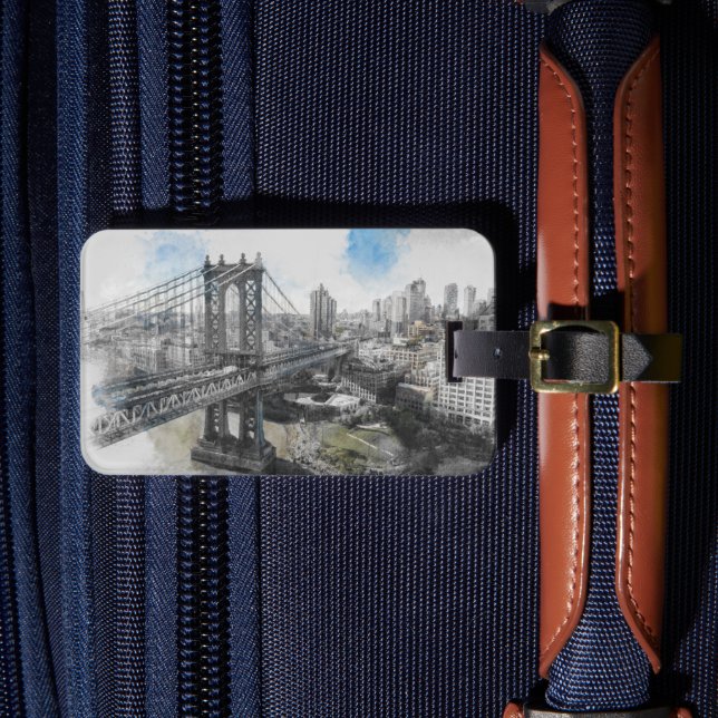 Elegant Watercolor Brooklyn Bridge NYC Gepäckanhänger (Vorderseite Insitu 4)
