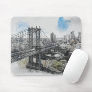 Elegant Watercolor Brooklyn Bridge NYC Mousepad