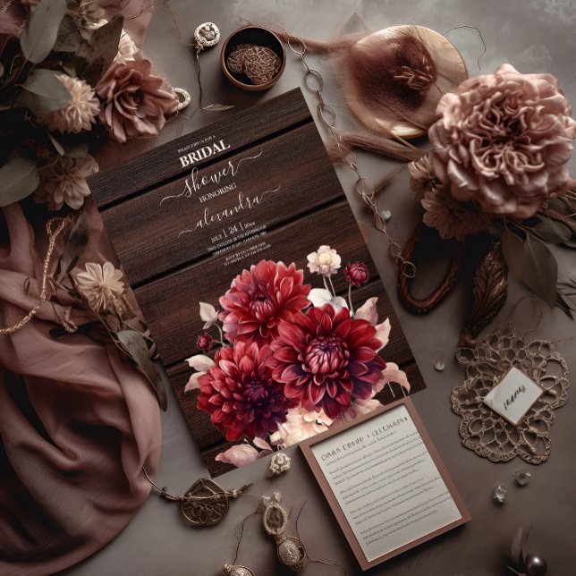 Elegant Watercolor Burgundy Dahlia Bridal Einladung (Von Creator hochgeladen)