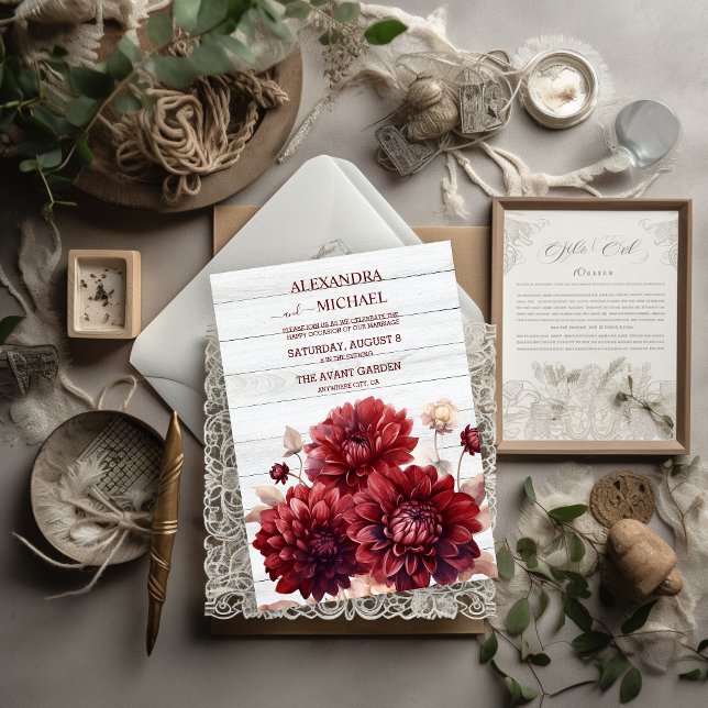Elegant Watercolor Burgundy Dahlia Wedding Einladung (Von Creator hochgeladen)