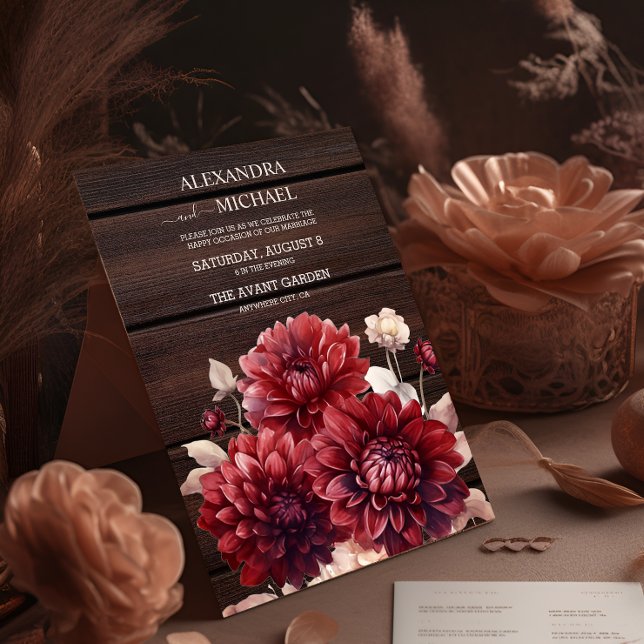 Elegant Watercolor Burgundy Dahlia Wedding Einladung (Von Creator hochgeladen)