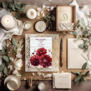 Elegant Watercolor Burgundy Dahlia Wedding Save The Date