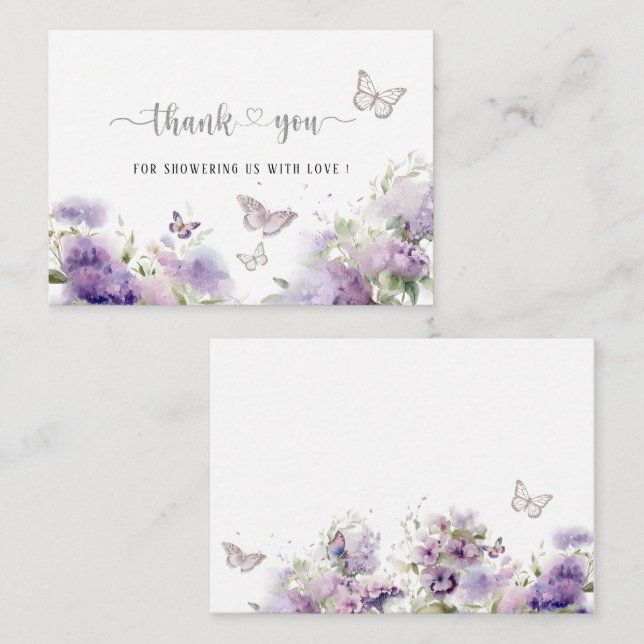Elegant Watercolor Butterfly kisses danke Baby Mitteilungskarte (Vorne/Hinten)